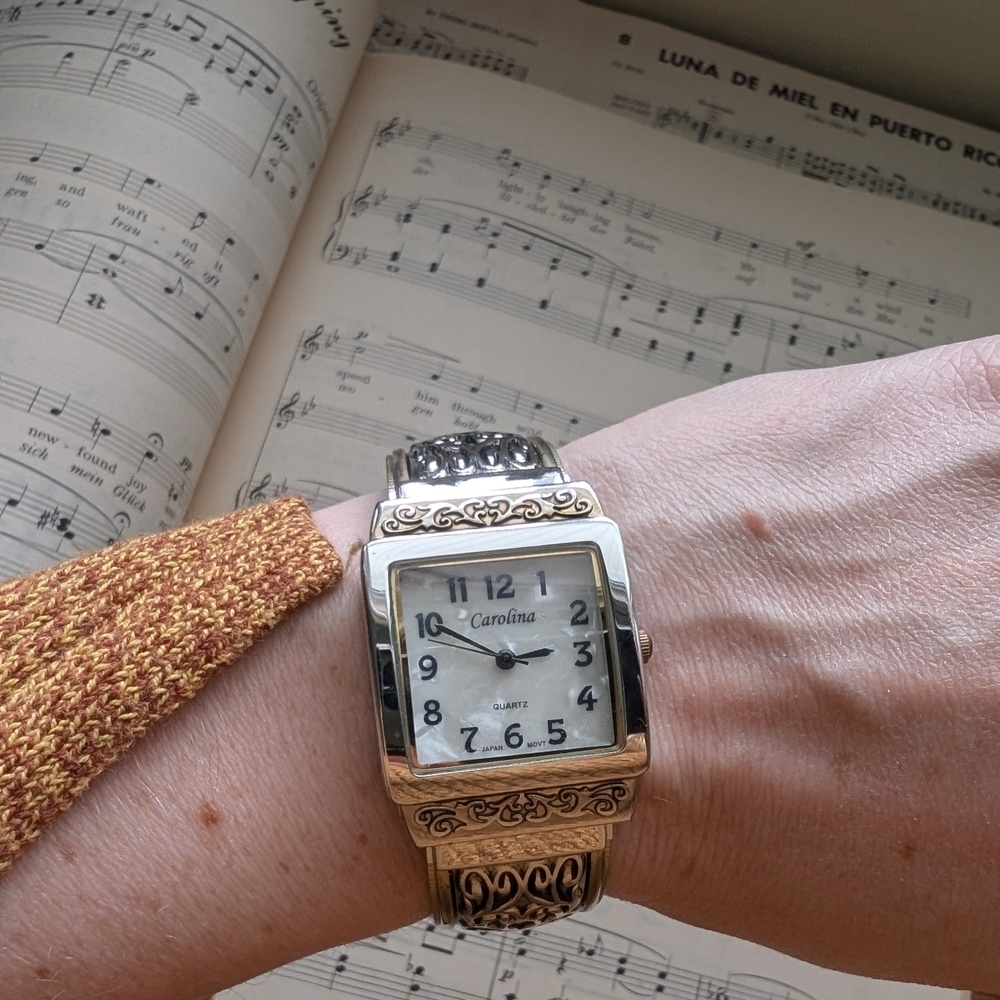 Silver Square Watch with Black Accents